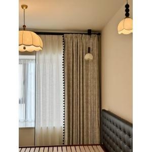 法式中古风奶咖色双层毛球窗帘图片详解